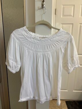 LOFT White Smocked Peasant Blouse